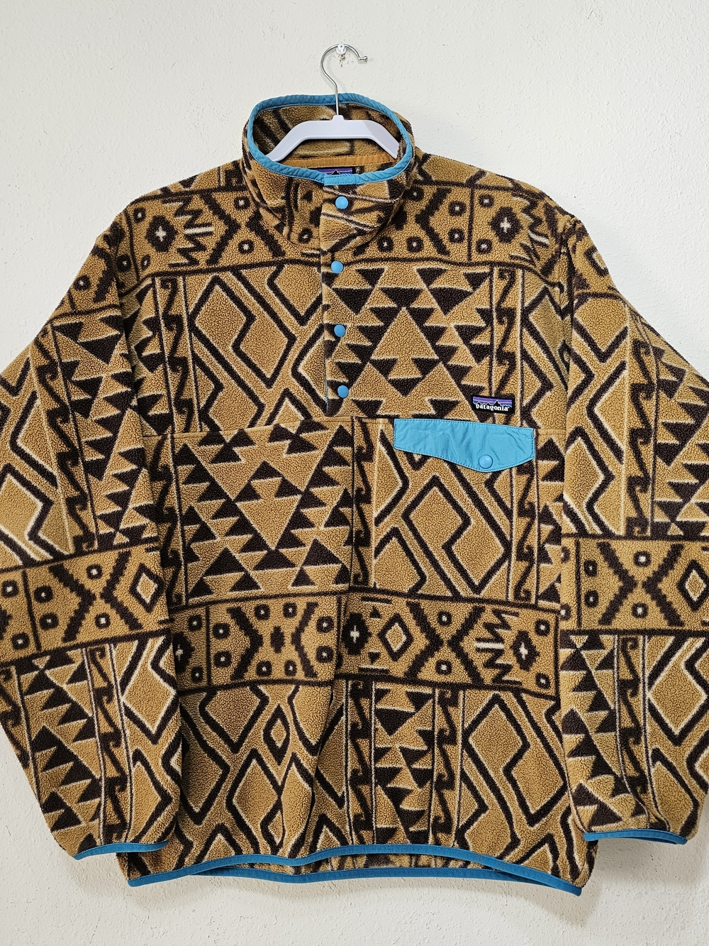 Patagonia Fleece Pullover Mens Medium Brown Gold Synchilla Snap T Aztec Geometri
